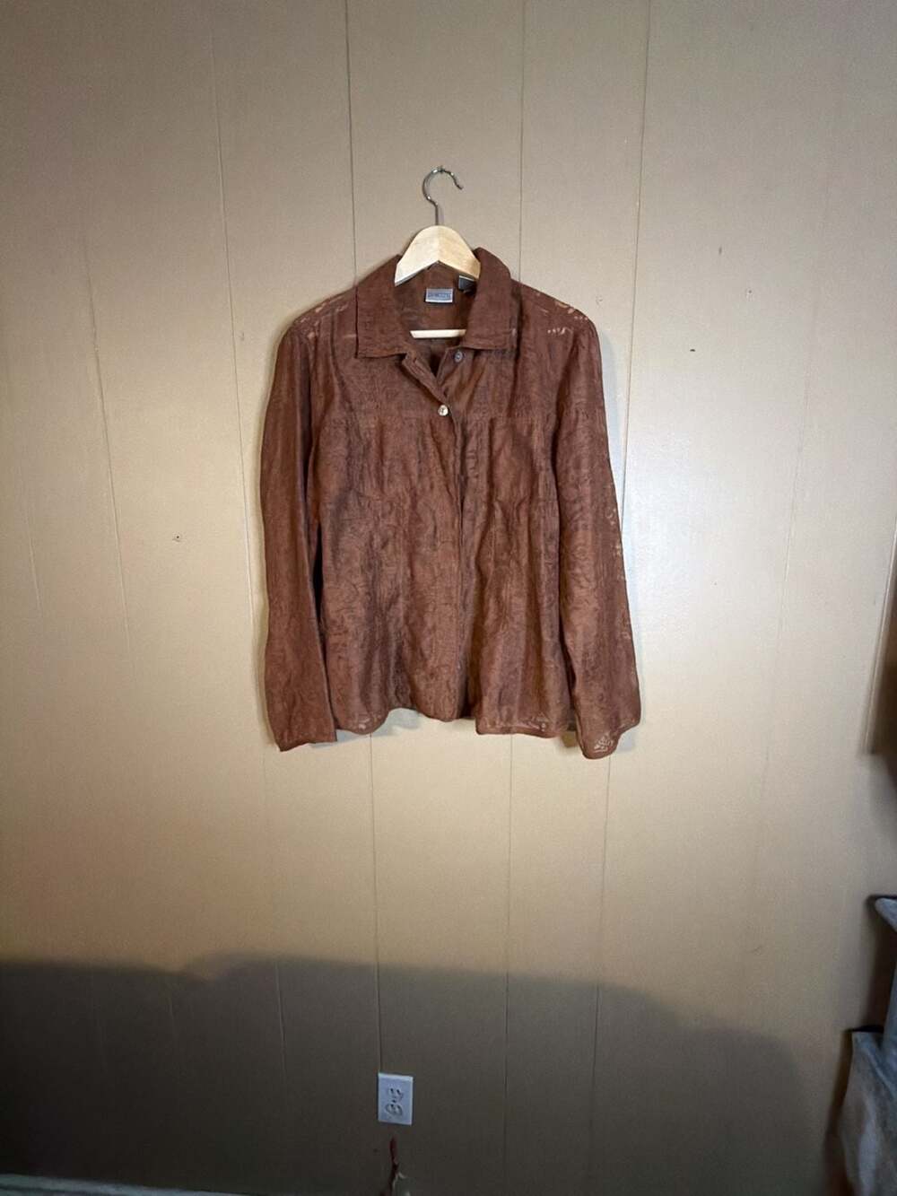 Chico's Brown Textured Button Down Shirt Size 2